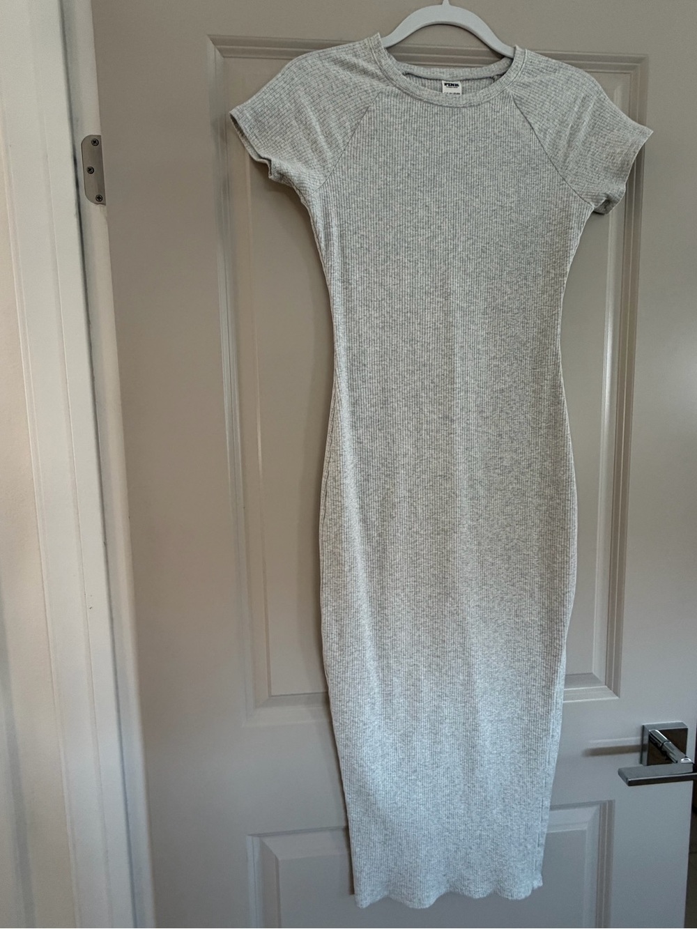 PINK Victoria's Secret Light Grey Ribbed Short-Sleeve Midi Dress